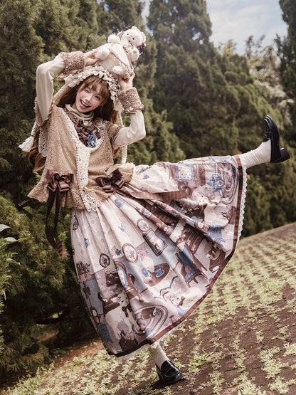 Trimmed Brown Lace Sweet Skirt Sheep's Print Home Lolita