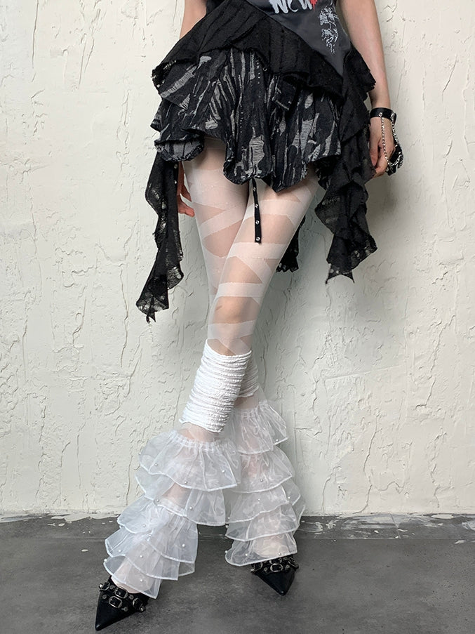 White Y2K Banded Crisscorss Tights