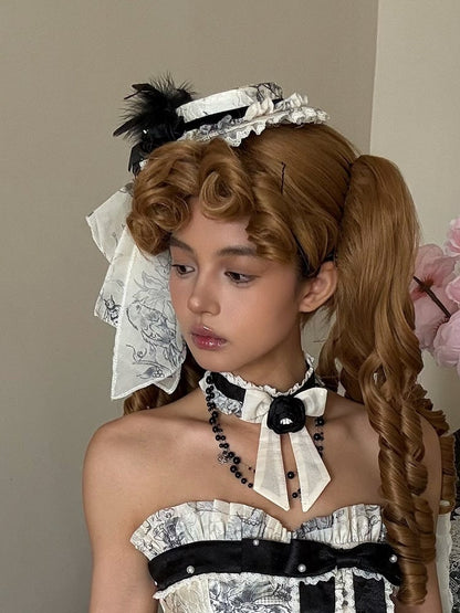 Black & White Feather and Bowknot Mini Hat - Magic Skirt Cat