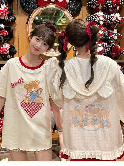 日焼け防止ジャケット ベアバイブス スノーフード ホワイト 水玉耳デザイン ホワイト 愛らしい