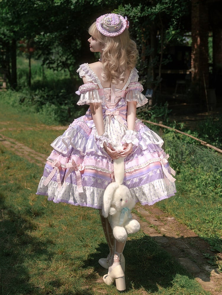 Taro Rock Sweet Paste Akzente JSK Lolita Lila Tiered Cake Bow Set Voll