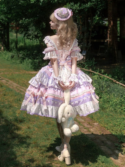 Taro Rock Sweet Paste Akzente JSK Lolita Lila Tiered Cake Bow Set Voll