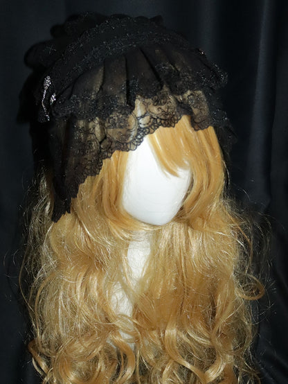 Hairband Lolita Lace White/Black Gothic