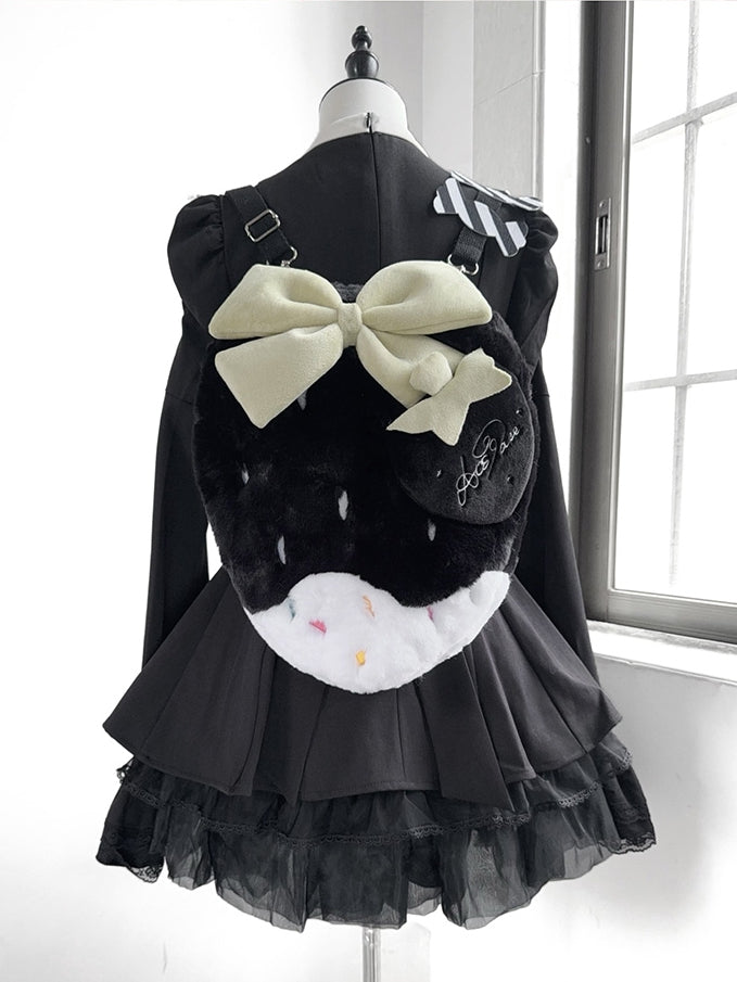 Red Black Pink Plush / Strawberry Backpack