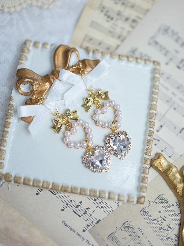 Jirai Rhinestone 4 Earrings Kei Bow Colors