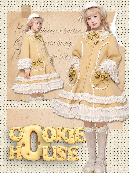 Ruffled Winter Bow Sweet with Accents Lolita Lace and Details Ginger Coat