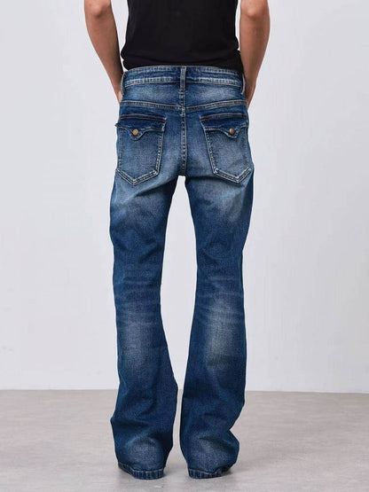 Faded Wash Straight-Leg Jeans in Dark Blue - DETW OnLine