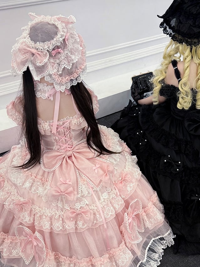 Black Decorated Bows / Hat Organza Pink