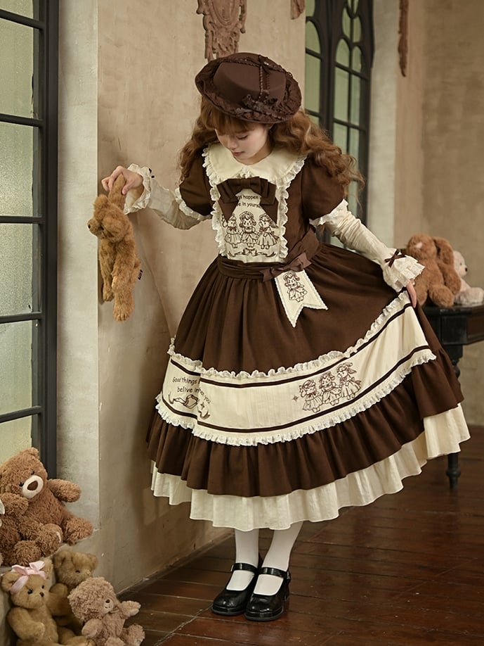 + Brown Dress Brooches Lolita Details Set Long Waist Beige Version Embroidery Belt