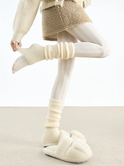 Knit Toe-Open Warmers Fuzzy 4-Color Leg