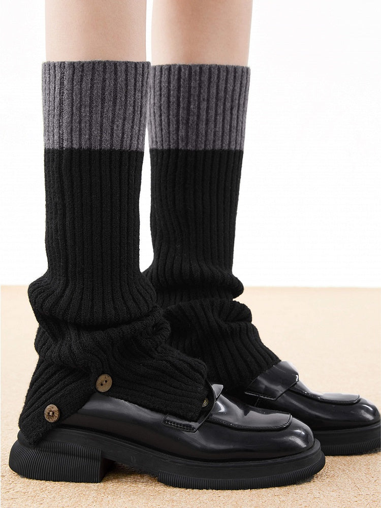 Detail Knit Ribbed Two-Tone Leg with Warmers Button