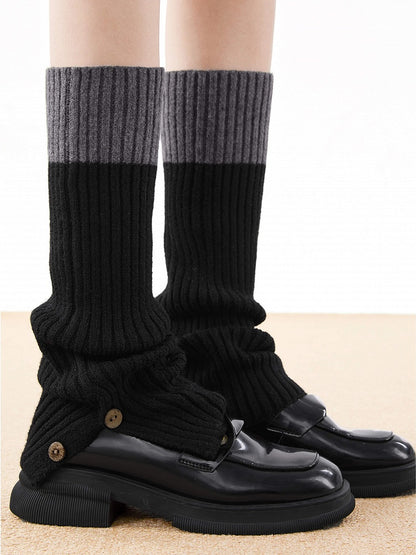 Detail Knit Ribbed Two-Tone Leg with Warmers Button