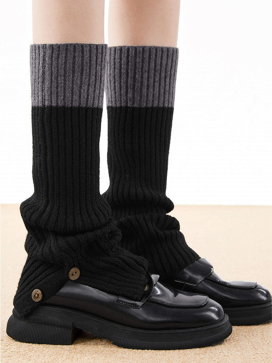 Detail Knit Ribbed Two-Tone Leg with Warmers Button