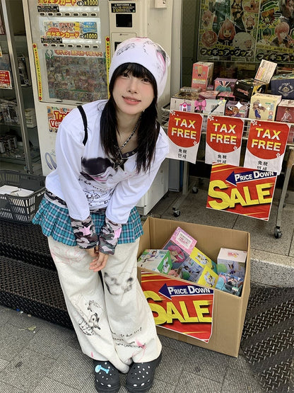 with Sweatpants Gray Print Cartoon Animal All-Over