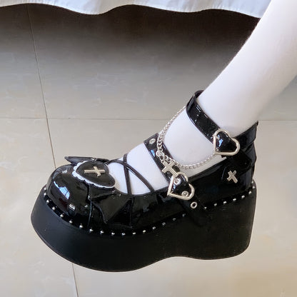 - PU Black Trim Top Platforms at Heart Lace Punk