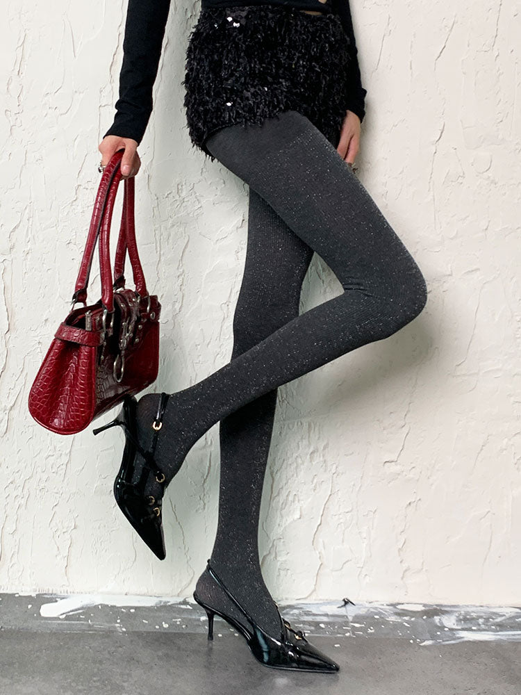 Y2K Dark Gray Shimmering Tights