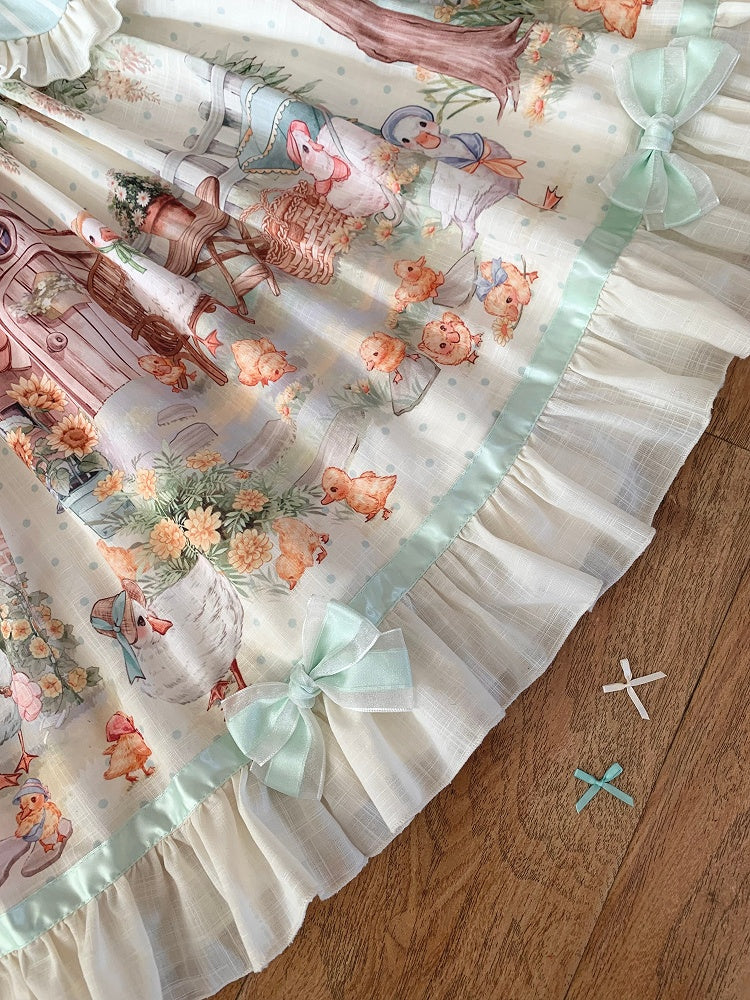 Lolita Short Duckling Sunflower Sweet Print and Sleeves Dress