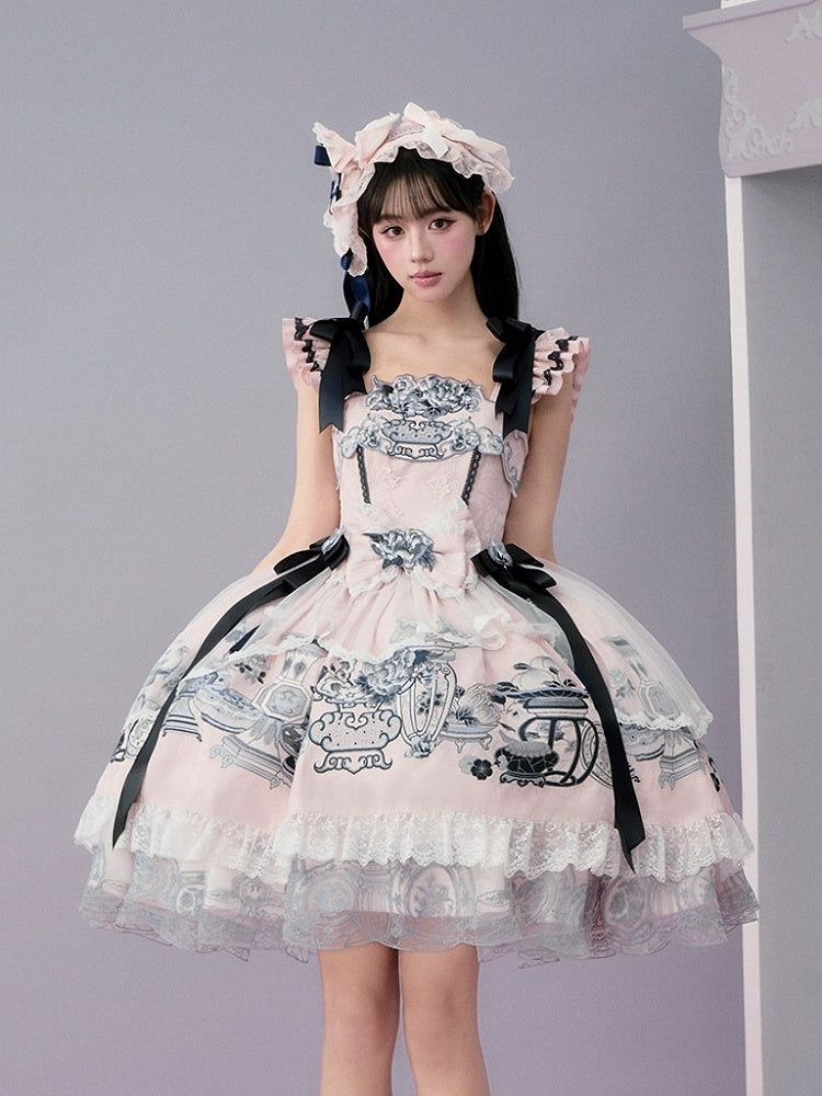Navy Ribbon Tassel Bow Waist Ornament with Floral Detail - Yimu Walnut