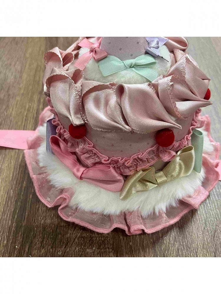 Pink Cake Mini Hat with Bow & Plush Heart Decoration - Sweet Dream Box