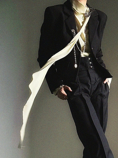 Yellow with Neck Prince Flowing Design Ouji Shirt Ribbon Mock - Accents