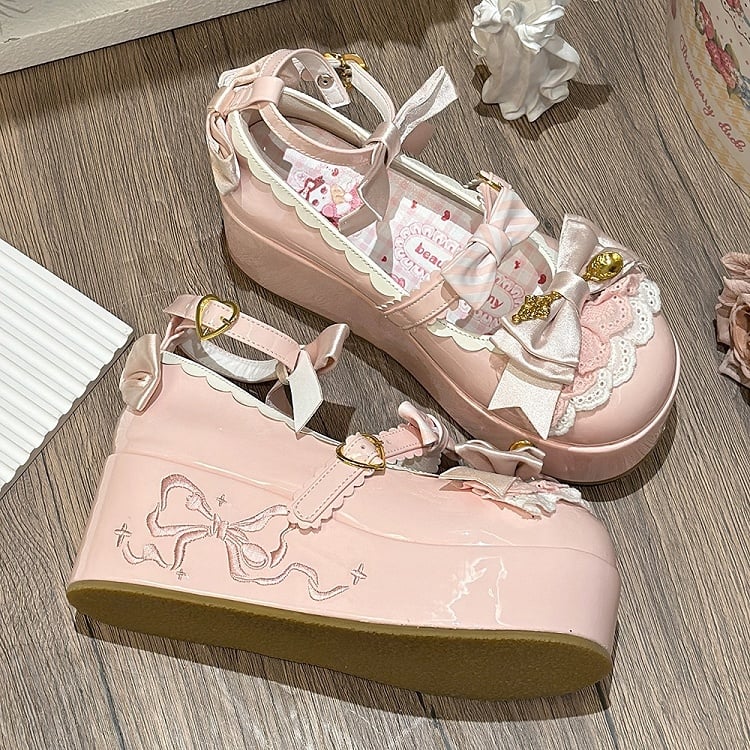 Bowknot Details Plattformen Lolita Sweet Spoon Dekoriert Pink
