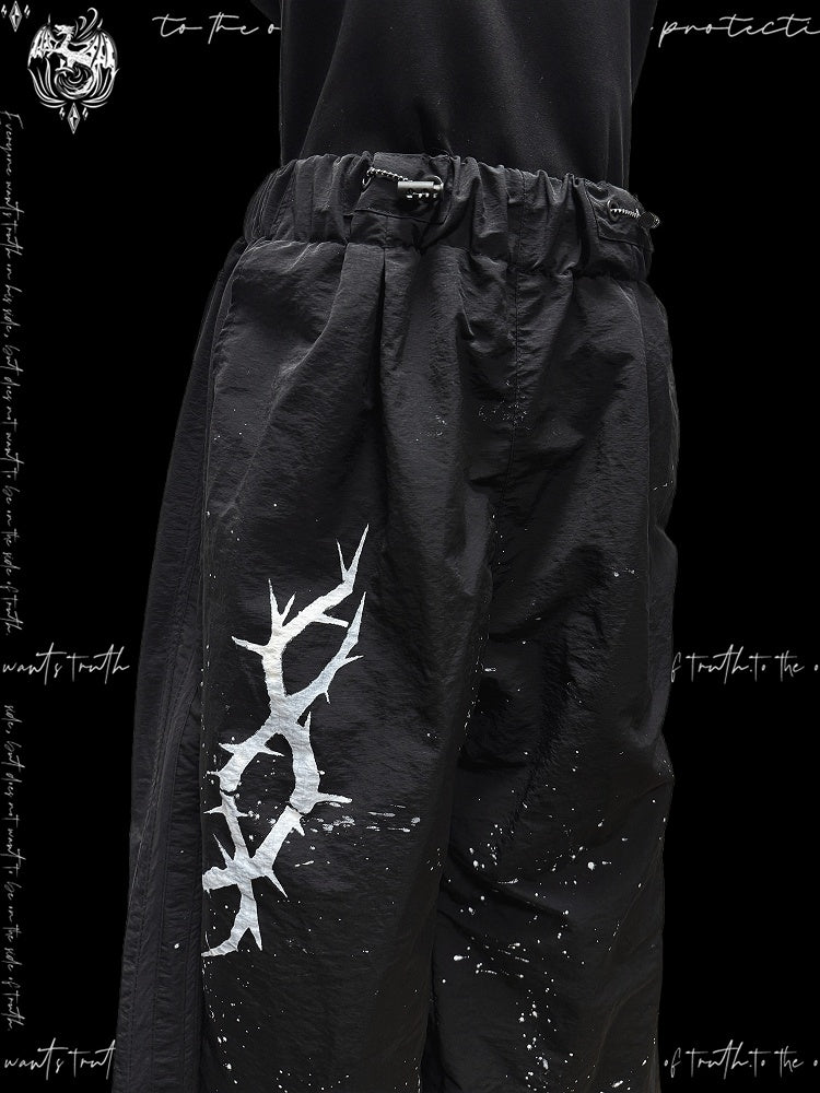 Splatter Wide-Leg - with and Black Print Style Thorn Pants Accents Y2K
