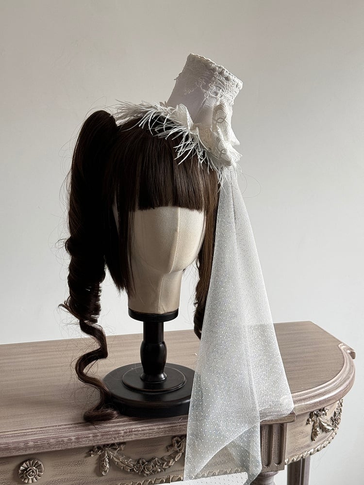 Hat and White Detail with Lolita Top Veil Feather Mini