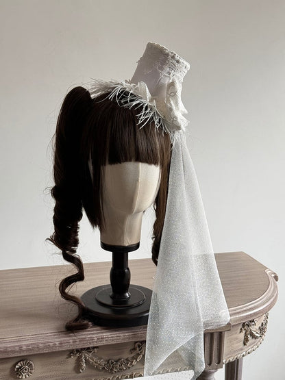 Hat and White Detail with Lolita Top Veil Feather Mini