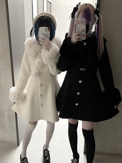 and Furry with Coat Kei Jirai Black Cuffs Slim-Fit Rhinestone-Embellished Collar
