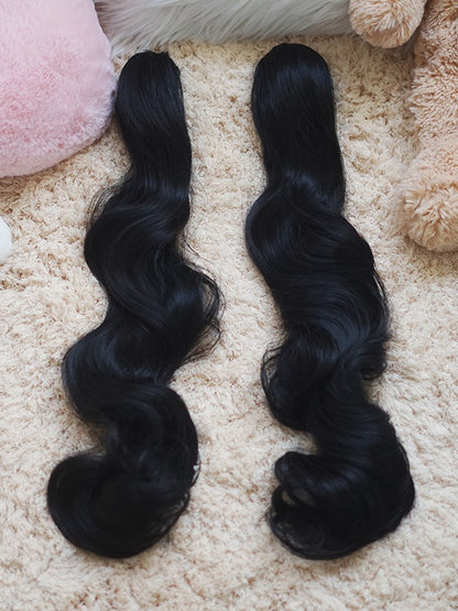 Milk White/Light Blonde/Black Wavy Ponytail Claw Clips
