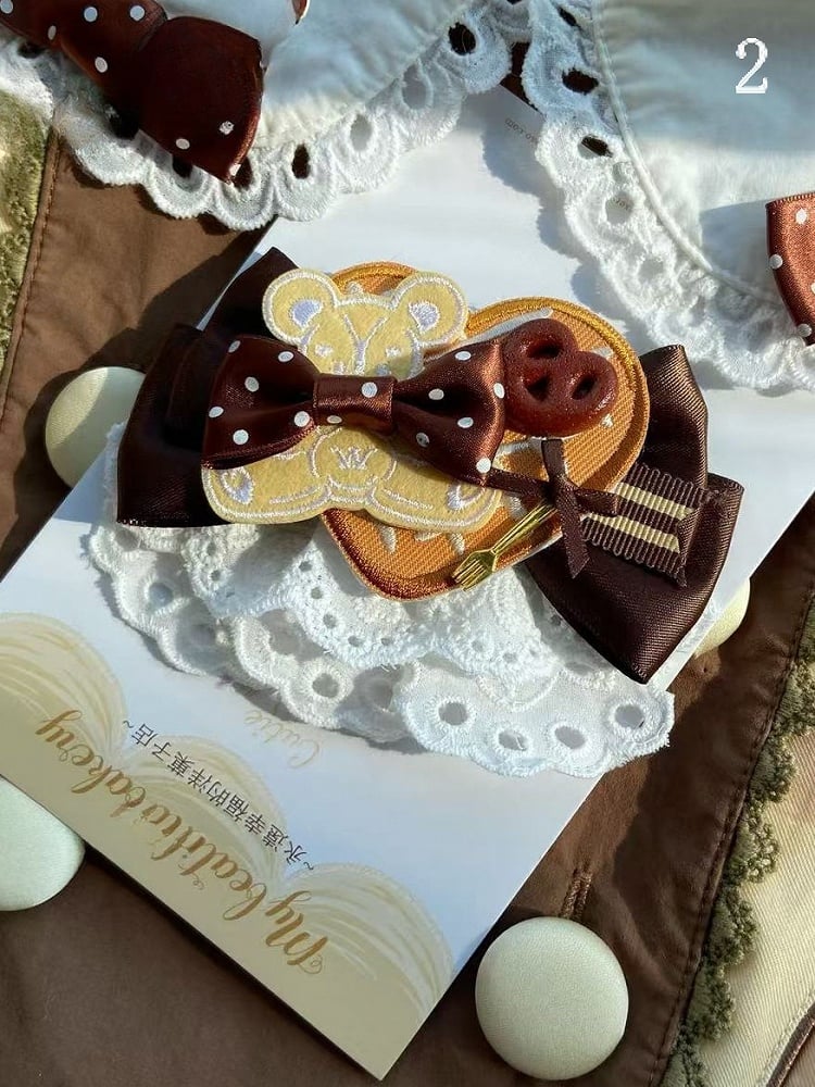 2 Bowknot Hairclip Bear Applique Cookie Options