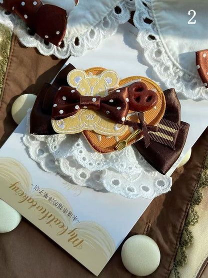 2 Bowknot Hairclip Bear Applique Cookie Options
