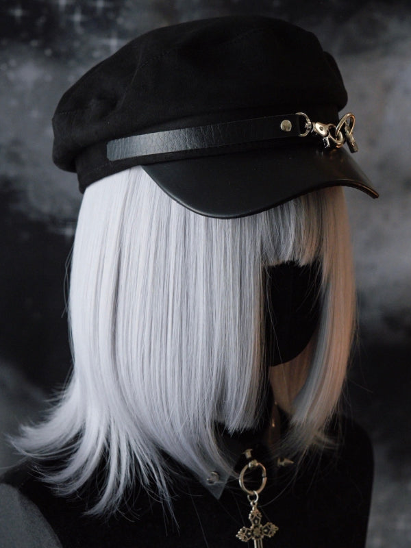Gothic Buckles Black Design Beret Hat