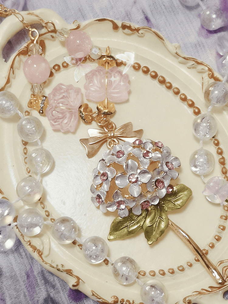 Lolita Necklace Color Options 4 Beaded Hydrangea Pendant Bouquet