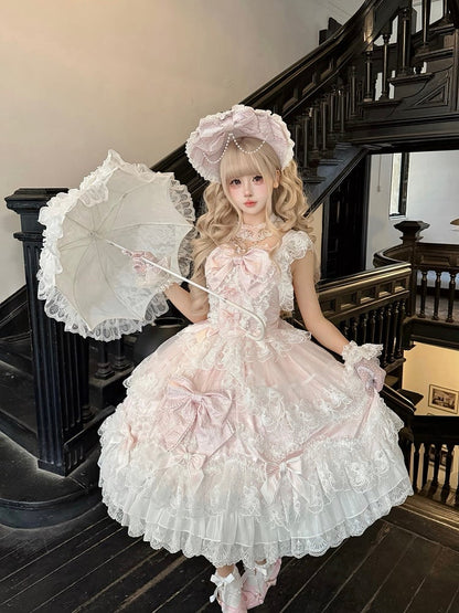 Trim Pink Decor With Lolita JSK Hanayome-Style Dress Lace Multi-Layer Bow
