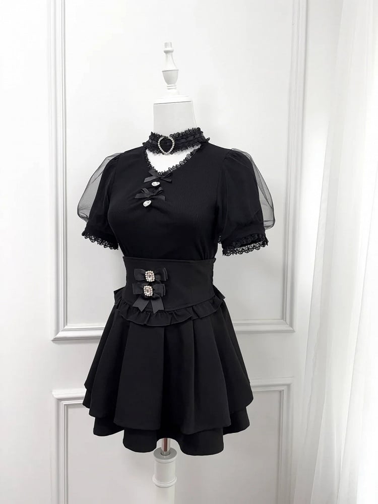 Schwarzes Halsband mit Schleife und Strass-Dekor
