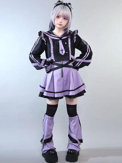 Kei Cat Trim Jirai Accessory Ruffles BlackPurple Ear