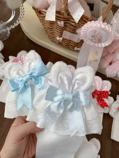 with Bunny Lolita Socks Polka-dot Calf and Bow Ears White