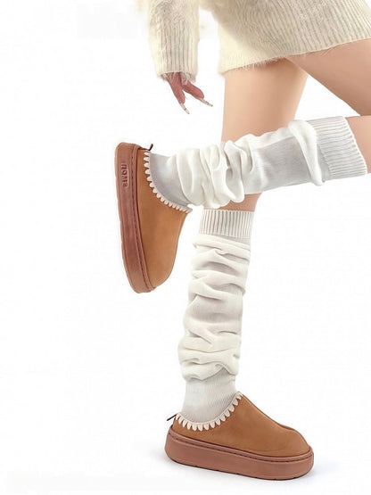 Ruffled Cuff Black/White/Gray Knitted Socks Loose Warm