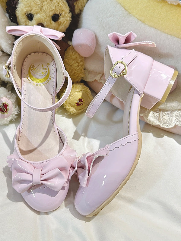 Bow Heels with Low Pink Details Sophisticated Lolita - Leather PU