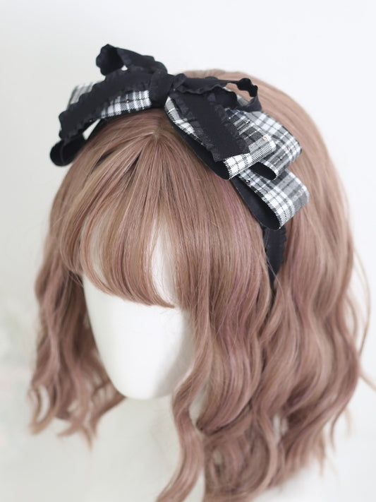 Black & Gray / Brown Sweet Lolita Multi-layer Plaid Bowknot KC