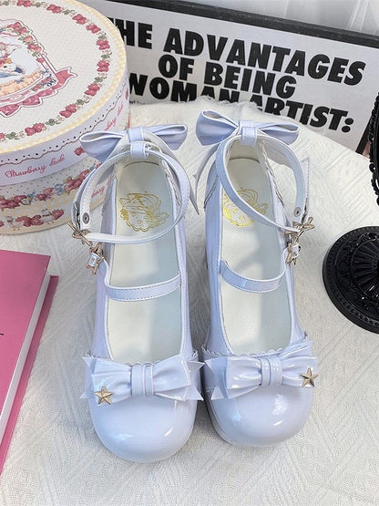 PU Top 12cm with Bow at Details Elegant Mary - in Janes Star Blue Heel Lolita Light
