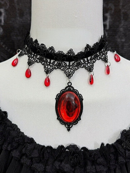 Black Gothic Lace Rhinestone Choker in Two Tones - Boobi Shop