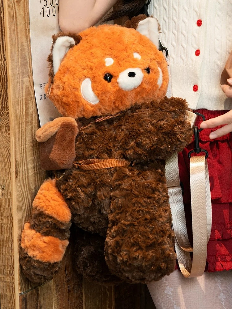 Bag Brown Plush Cute 40cm + Backpack/Crossbody Panda Keychain Red