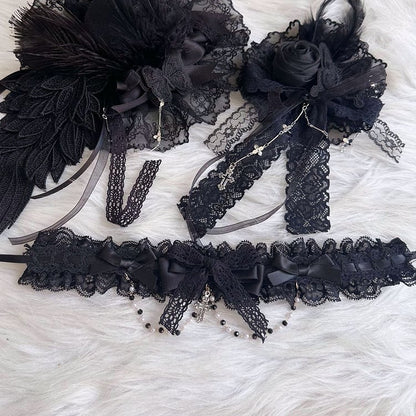 Lace White/Black Chain Bead with Bow and Choker