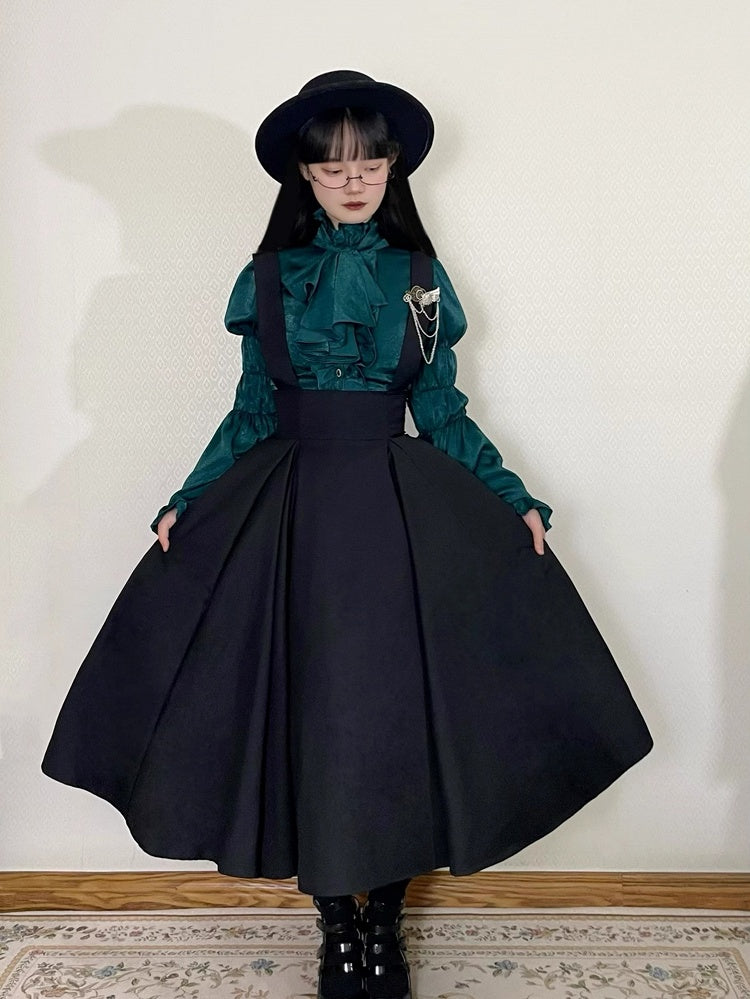 Straps High Skirt Lolita Long Black Overall Adjustable Waist
