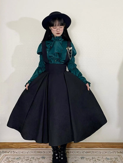 Straps High Skirt Lolita Long Black Overall Adjustable Waist