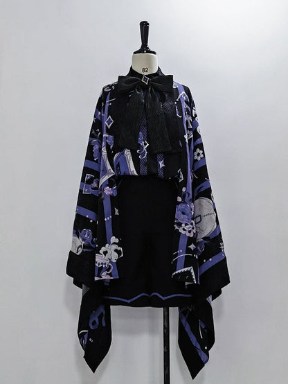 茶黒縞とポーカーカップ紫羽織柄プリント