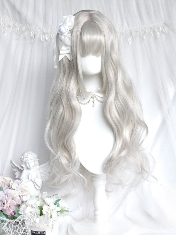 シルバーの前髪 長さ68cm フルウェーブウィッグ