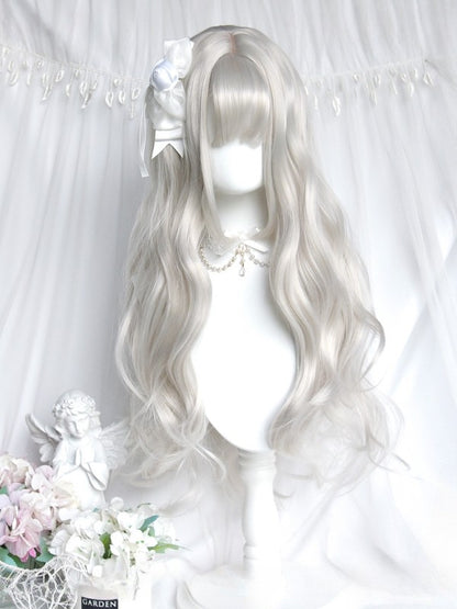 シルバーの前髪 長さ68cm フルウェーブウィッグ